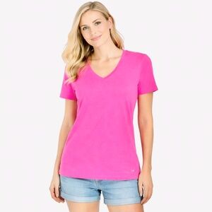 NWT Vineyard Vines Neon V-Neck Simple Tee “Neon Confetti” Pink Size Large